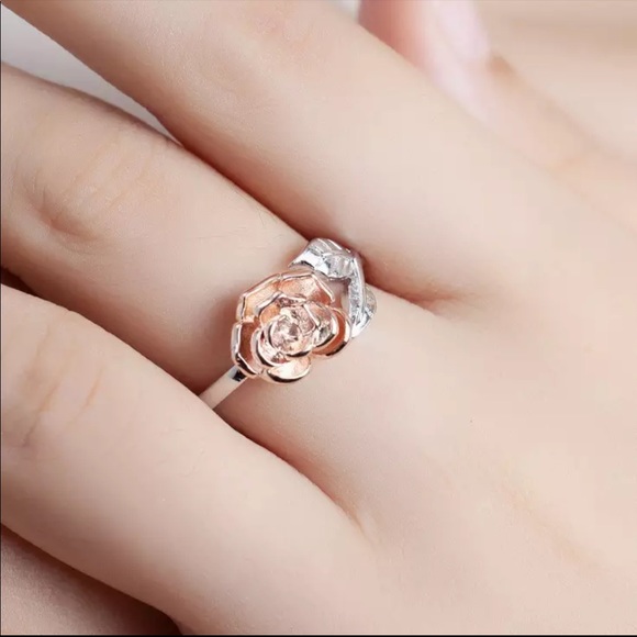 Solid 925 Sterling Silver Rose Flower Ring - Picture 2 of 6